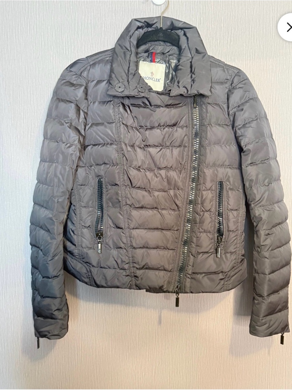 Moncler Women's Gray Quilted Asymmetric Puffer Jacket size 2